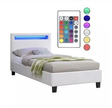 LEDBett 90x200 cm Einzelbett,Jugendbett weiß.Fest genagelte Spannplatte,benutzt