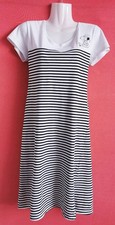 PEANUTS Damen Nachtkleid Nachthemd Kurzarm Weiß-Schwarz gestreift Gr. XS/S