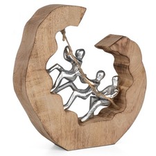 Moderne Teamwork Skulptur aus Aluminium auf Mangoholz 22,5 x 5 x 24 cm