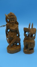 2 x Handgeschnitzte Holzbuddha KRISHNA Handarbeit Figur Skulptur hinduistisch