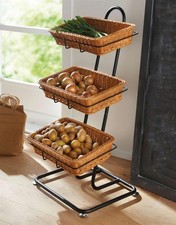 Metall Korb Ständer + 3 Polyrattan Körbe, Etagere, Obst Gemüse Ordnungs Regal