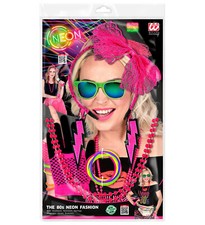 80er JAHRE MODE ACCESSOIRES NEON PINK Schmuck Kostüm 2-9363 Karneval Fasching