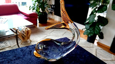 Große schwere Glas Skulptur -Delphin -MURANO- 24K Goldauflage -16 x 12 cm- 0,4kg