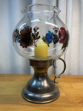 Frieling Zinn Windlicht aus Zinn mit Glasschirm handgemaltes Blumendesign Kerzen