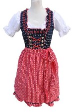Mini Dirndl 3tlg Set Blau Rot DirndlbluseWeiß,Knielang,Kurzarm,100% Baumwolle 