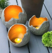 Beton DIY Lichtkugel aus Beton gold Teelichhalter Windlicht Leuchtkugel ca. 9 cm