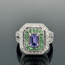 RING  GR.17,5 (CA.55) 925/-SILBER MIT TANSANIT,TSAVORIT & WEIßTOPAS SCHMUCKJAGD