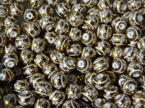 Perlen gold blumenprint - perlen, 8mm