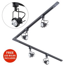 Litecraft 2M L Form Gleisleuchte mit 4 Greenwich Leuchte & LED Glühbirnen - schwarz   