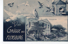A244, AK, Flensburg, Schmuckkarte, "Brieftauben und Freimaurerloge", gelaufen.