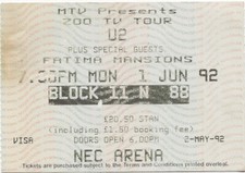 1992 U2 Zoo TV Concert Ticket