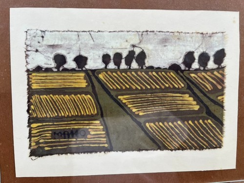 Batik stoffbild felder bäume - batik,