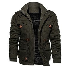 Herren Winterjacke winddicht mit Teddyfutter - Militärstil Motorradjacke