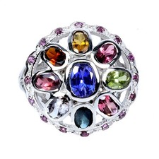 925 Sterling Silber Ring Oval Kyanit 6x4mm Rhodolith Turmalin Schmuck Größe 7.