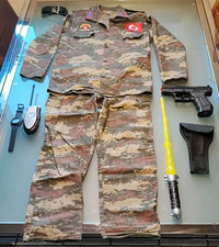 Kinder Kostüm Fasching Karneval Pistole Krieger Halterung Security Soldat Gr....