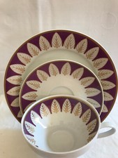 CP Weisswasser Lila Gold Blätter Sammler Kaffeegedeck DDR Vintage Porzellan 60er