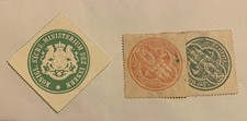 Siegelmarken  um 1910, Freiberg (rot und grün), Königlich Sächsischee Ministeriu