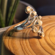 Silber Ring 925 Sterling Perlmut Ranke Perle Antik Vintage 