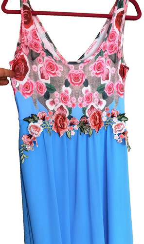 Damen flower maxi kleid blau - maxi,