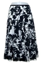 Seidenrock 36 Blumen ELEGANCE  PARIS schwarz weiß Chiffon-Rüsche knöchellang