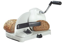 WENKO Brotschneidemaschine mit Handkurbel Weiß Edelstahlklinge Retro Brotscheibe
