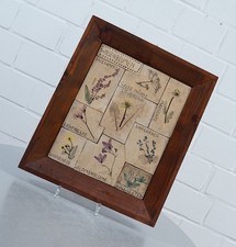 9 Wiesenblumen auf Fliesen Keramikbild im Holzrahmen Handmade 35,5 x 41 cm