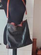  Leder Tasche Quadratisch Riesig Schwarz  Mit Braun Akzente