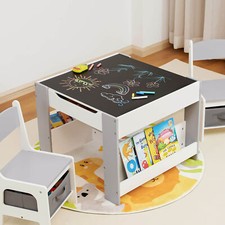 Kindersitzgruppe Kindertisch mit Stauraum, Maltisch Kindermöbel mit 2 Stühlen