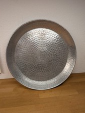 Gehämmert Tablett Silber Serviertablett Teller Metall Lysfat 48cm Durchmesser 