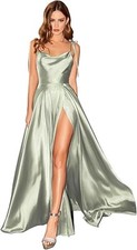 Damen Abendkleid, lang, Schlitz, sexy, rückenfrei, schick, elegant Grün M