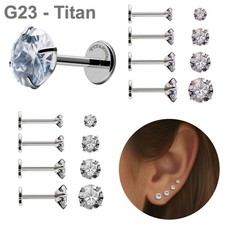 4 Paar Titan Ohrstecker G23 Damen Herren Zirkonia Hypoallergen 2 3 4 5 mm