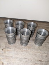 Zinn Becher 6 Stück Jagdmotiv Zinnbecher Trinkbecher Vintage