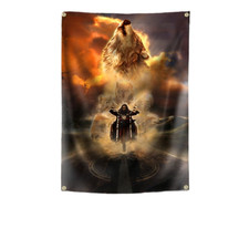 Biker Flagge Fahne Banner Werkstatt Garage Club Deko Lone Wolf Moon USA Outlaw!