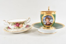 C25H20- 2x Porzellan Tasse mit UT ua Biedermeier mit Damenporträt 19.Jh