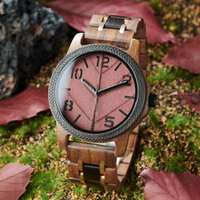 Unisex Holzuhr mit rotem