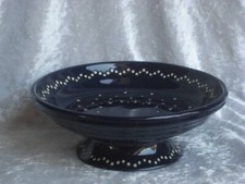 Echt Buergeler Keramik Fußschale Konfektschale D 22  BLAU WEIß gepunktet RAR !*!
