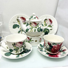 Roy Kirkham Redoute English Roses 8 tlg für 2, Teekanne Stövchen Jumbo Teetassen