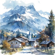 Wandbild Dorf Berge Alpen