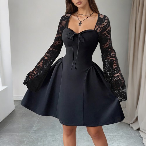 Damen spitze langarm minikleid - damen,