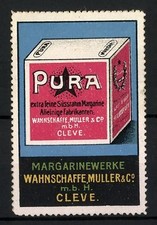 Reklamemarke Pura extra feine Süssrahm-Margarine, Wahnschaffe, Müller & Co., Cl 