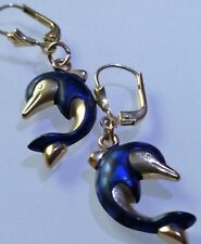 Ohrringe 333 Gold, Ohrhaenger 333 Gold 8kt,Lapislazuli? Emaille? Delphin unisex