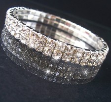 Armband Strass 2reihig stretch Schmuck Hochzeit Party Abiball Silber Braut A1108