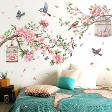 GROßE Wandbild Blumen & Vögel Wandtattoo Wandaufkleber Wanddeko Kunst Wohnzimmer