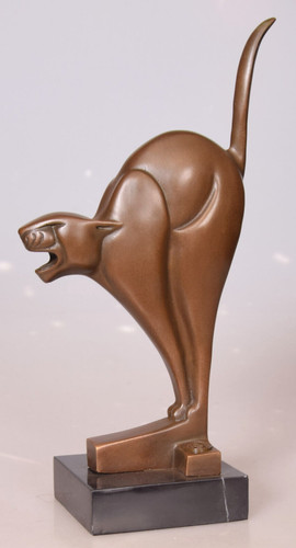 Bronzefigur erschrockene katze - bronzefigur,