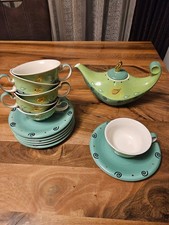 Teeservice Cha Cult Grün/ Türkis Handbemahlt, Kanne, 6xTasse, 6x Untertasse