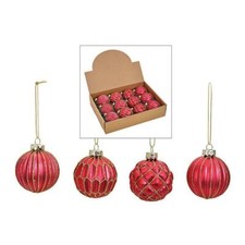 Weihnachtskugel Glitter aus Glas Pink, Gold 4er Set