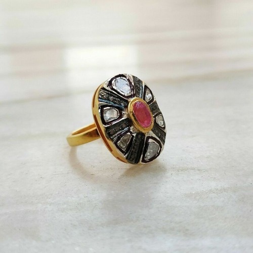 Rubin polki diamant ring 925 - diamant,