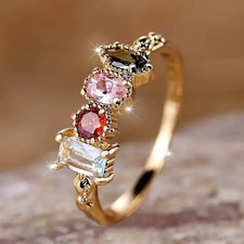 Ring in Gold mit bunten Zirkonia Steinen - Damen Gr. 55-63 vergoldet - Bandring