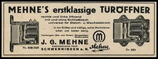 Alte Werbung 1937 (2) erstklassige Türöffner  J. G. Mehne Schwenningen a. N.