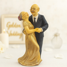 XL Dekofigur Goldene Hochzeit 17x8cm gold Tortenfigur Polyresin 50 Jahre